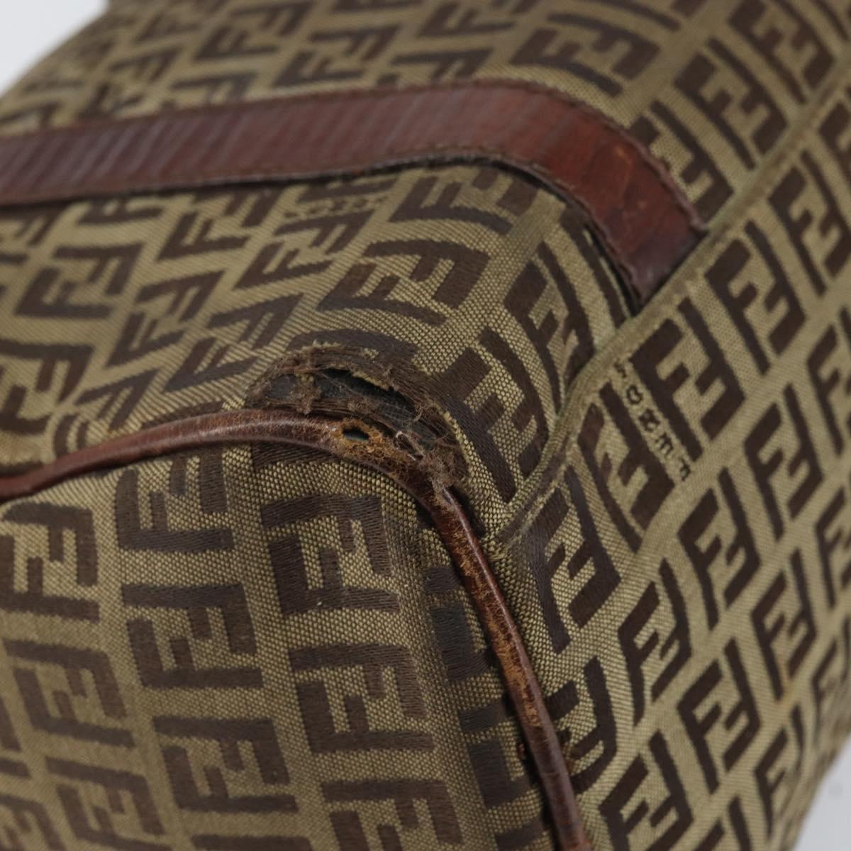 FENDI Zucchino Canvas Hand Bag Beige Gold Auth ka2154