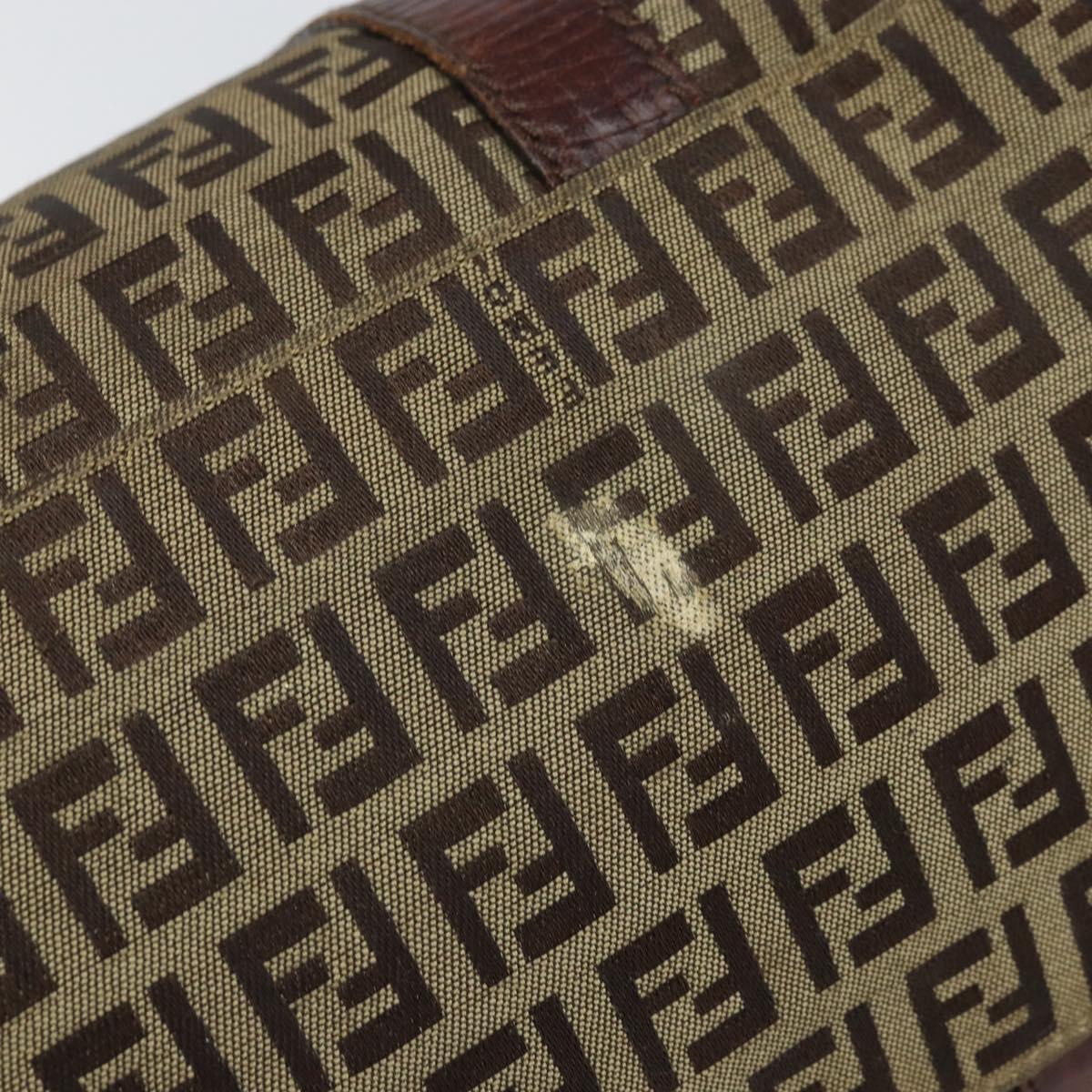 FENDI Zucchino Canvas Hand Bag Beige Gold Auth ka2154