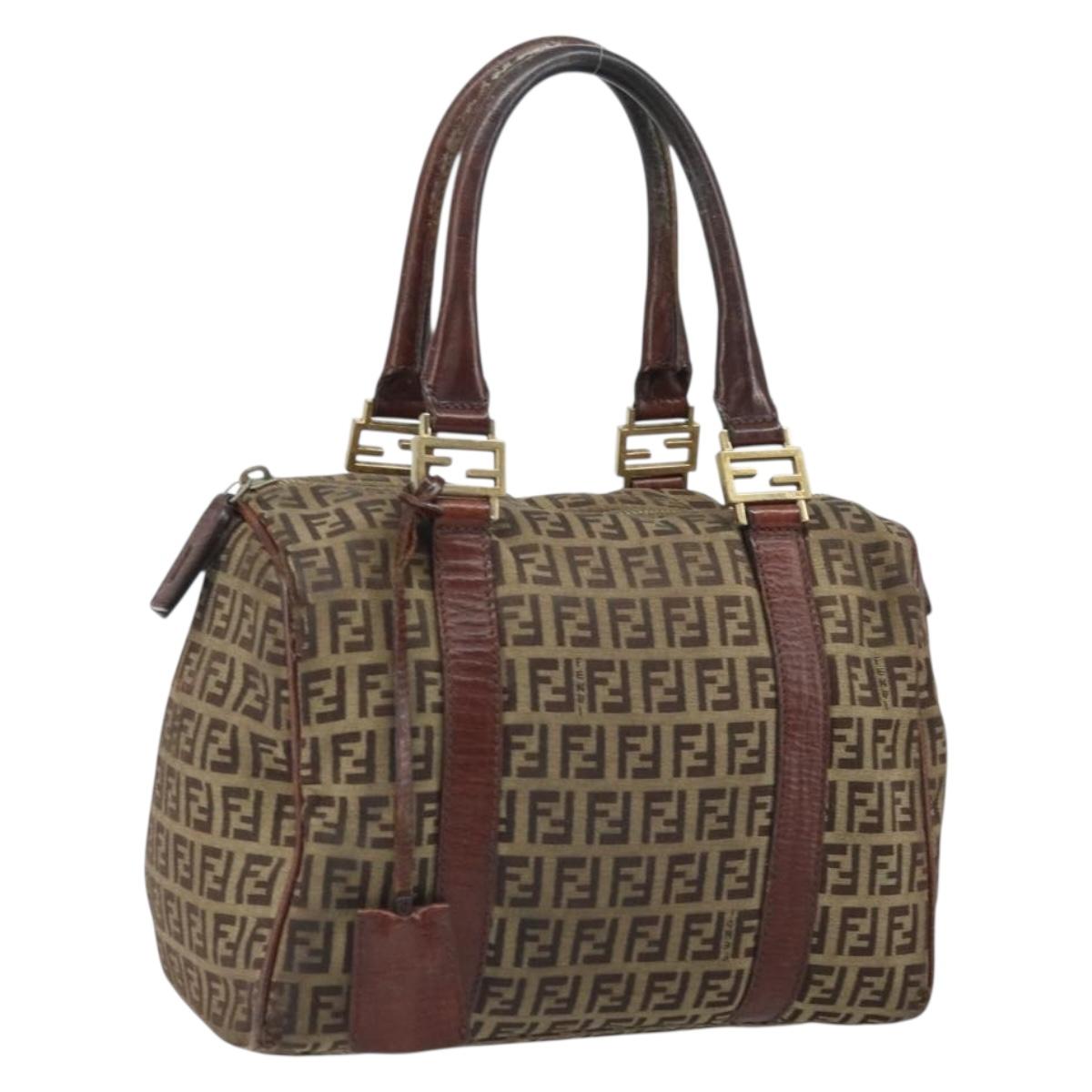 FENDI Zucchino Canvas Hand Bag Beige Gold Auth ka2154