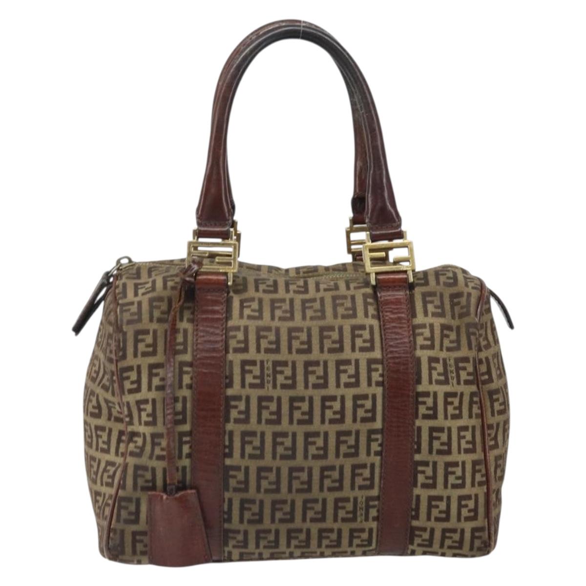 FENDI Zucchino Canvas Hand Bag Beige Gold Auth ka2154