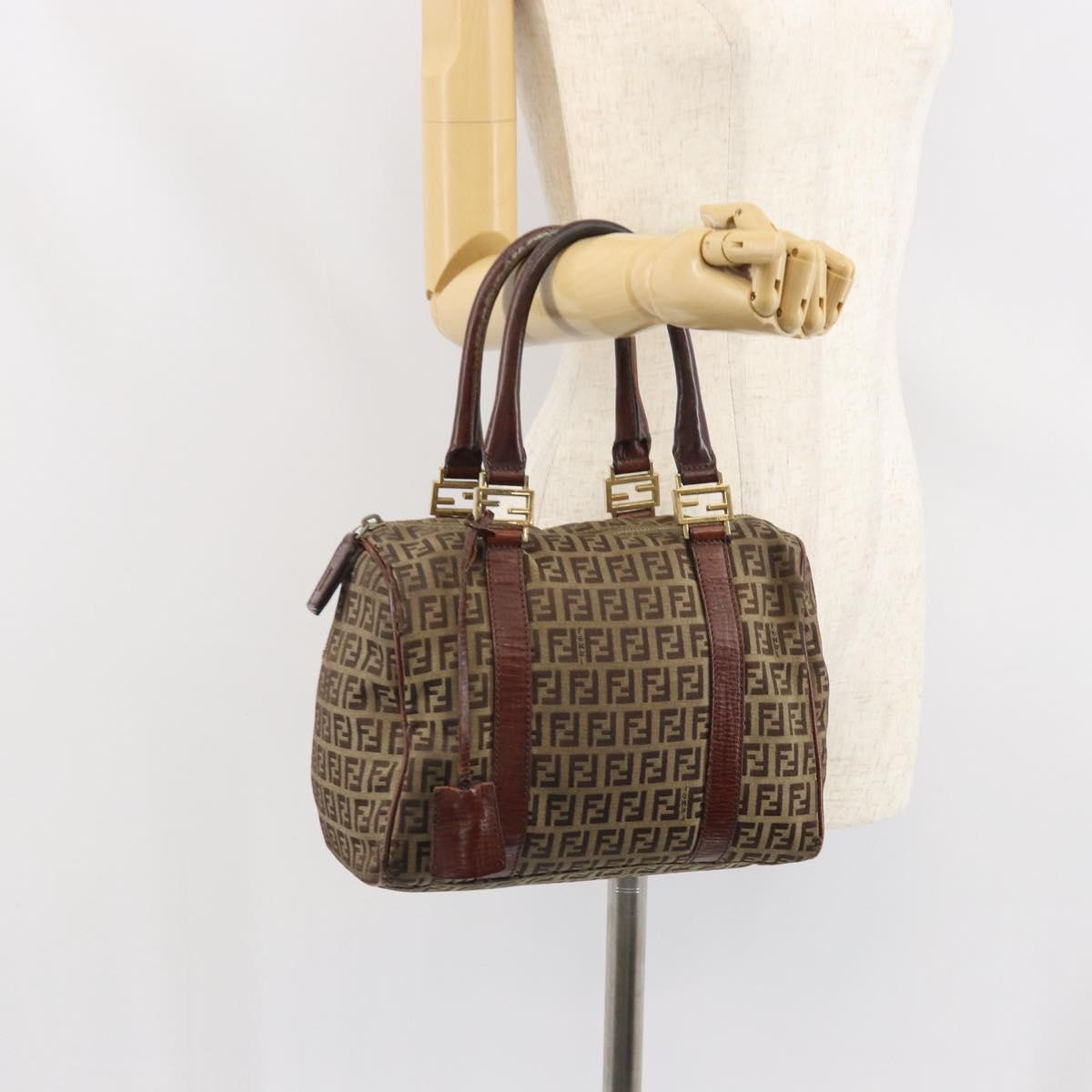 FENDI Zucchino Canvas Hand Bag Beige Gold Auth ka2154