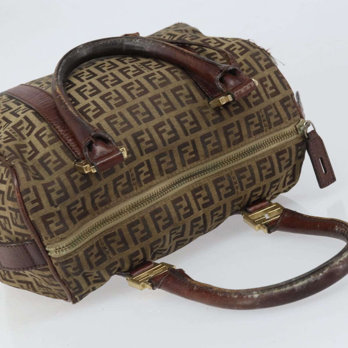 FENDI Zucchino Canvas Hand Bag Beige Gold Auth ka2154