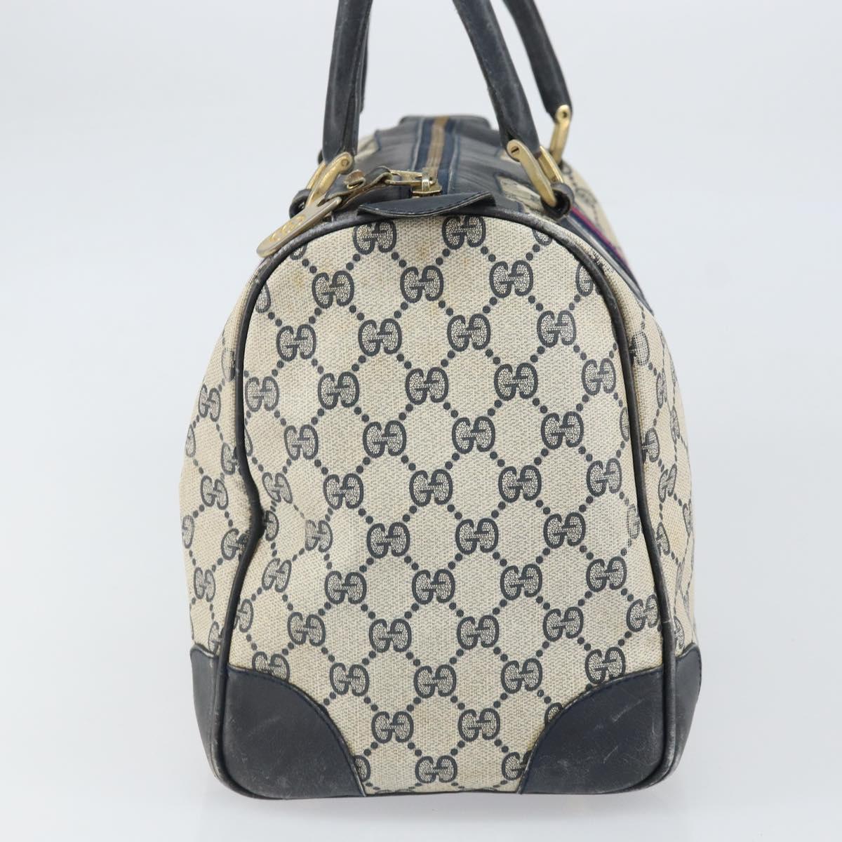 GUCCI GG Supreme Sherry Line Hand Bag PVC Navy Gold Auth ka2155