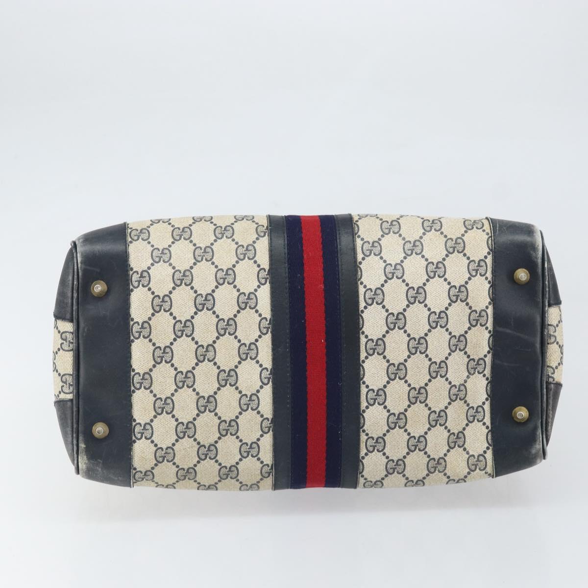 GUCCI GG Supreme Sherry Line Hand Bag PVC Navy Gold Auth ka2155