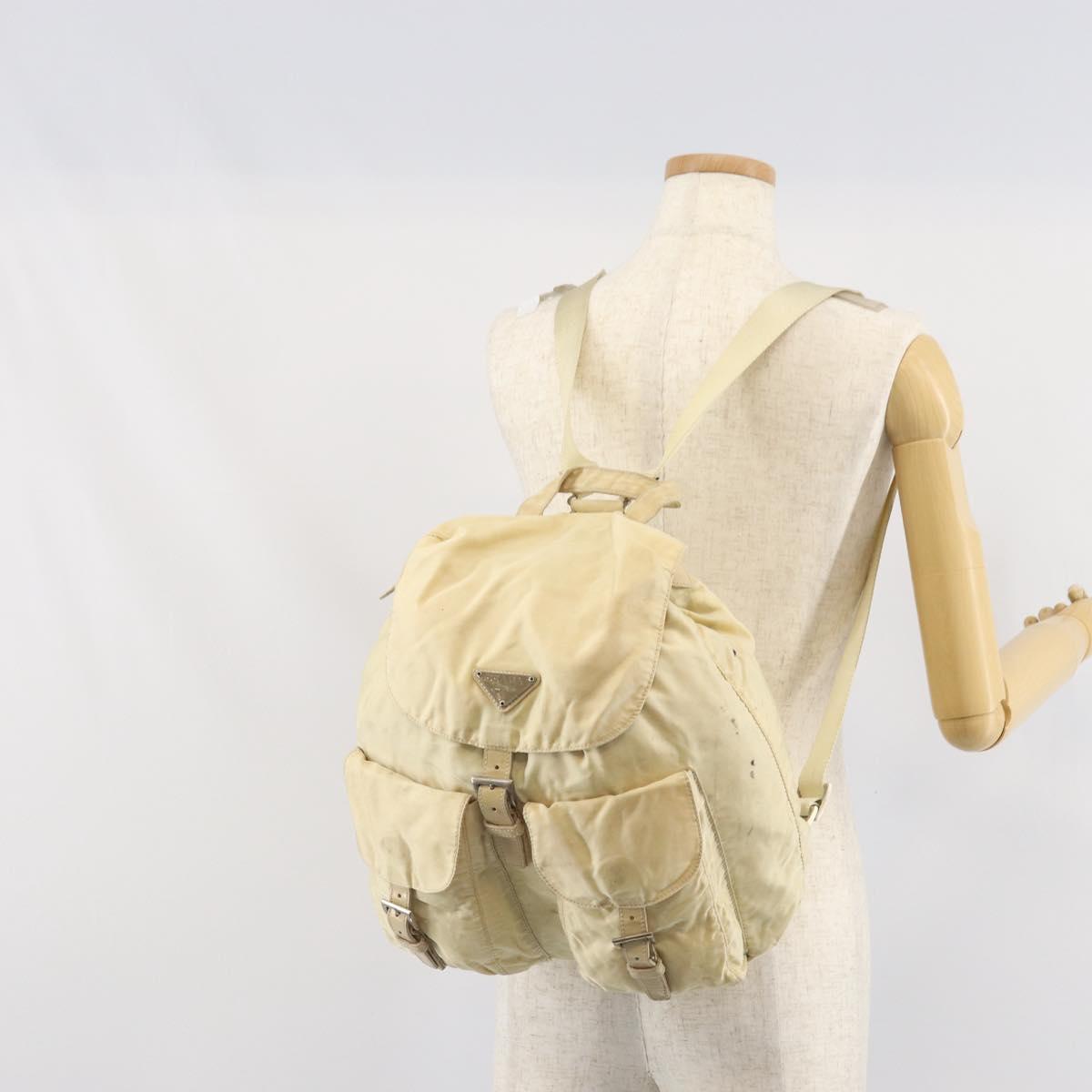 PRADA Backpack Nylon Ivory Silver Auth ka2156