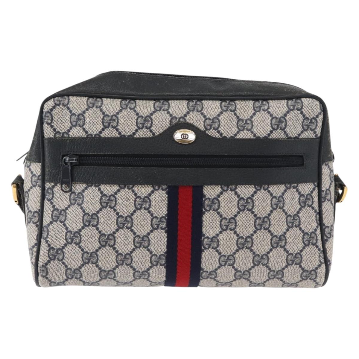 GUCCI GG Supreme Sherry Line Shoulder Bag PVC Navy Gold 68 02 005 Auth ka216