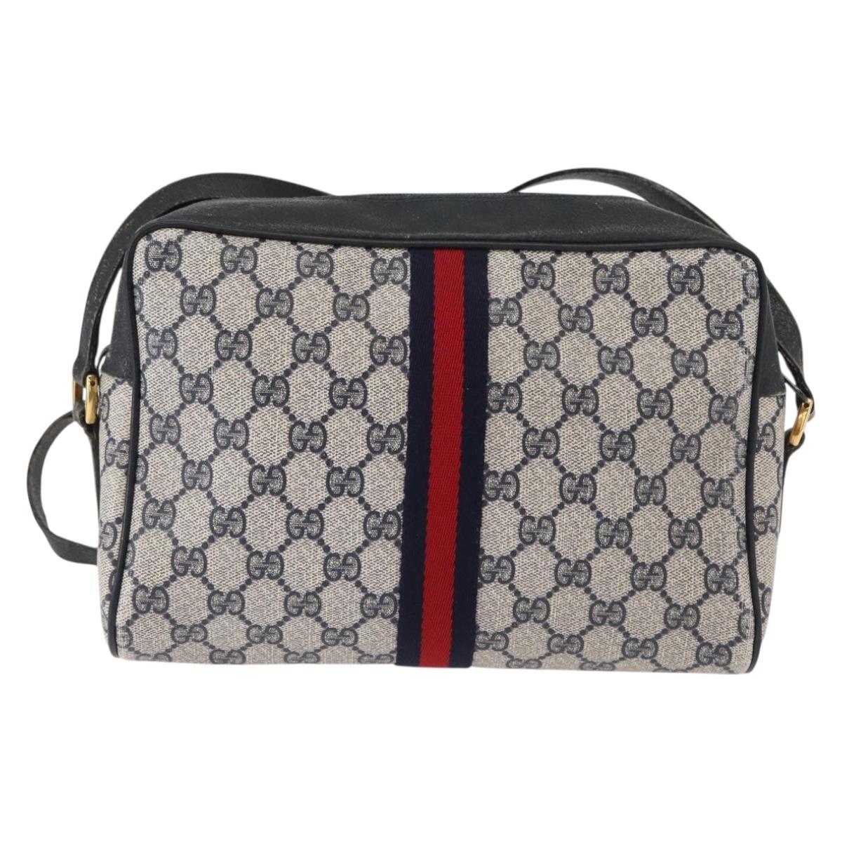 GUCCI GG Supreme Sherry Line Shoulder Bag PVC Navy Gold 68 02 005 Auth ka216