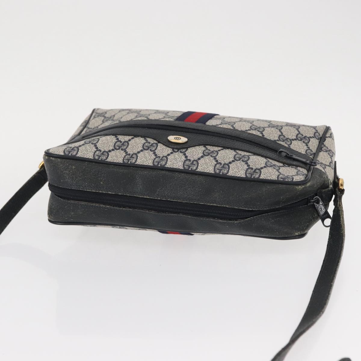GUCCI GG Supreme Sherry Line Shoulder Bag PVC Navy Gold 68 02 005 Auth ka216