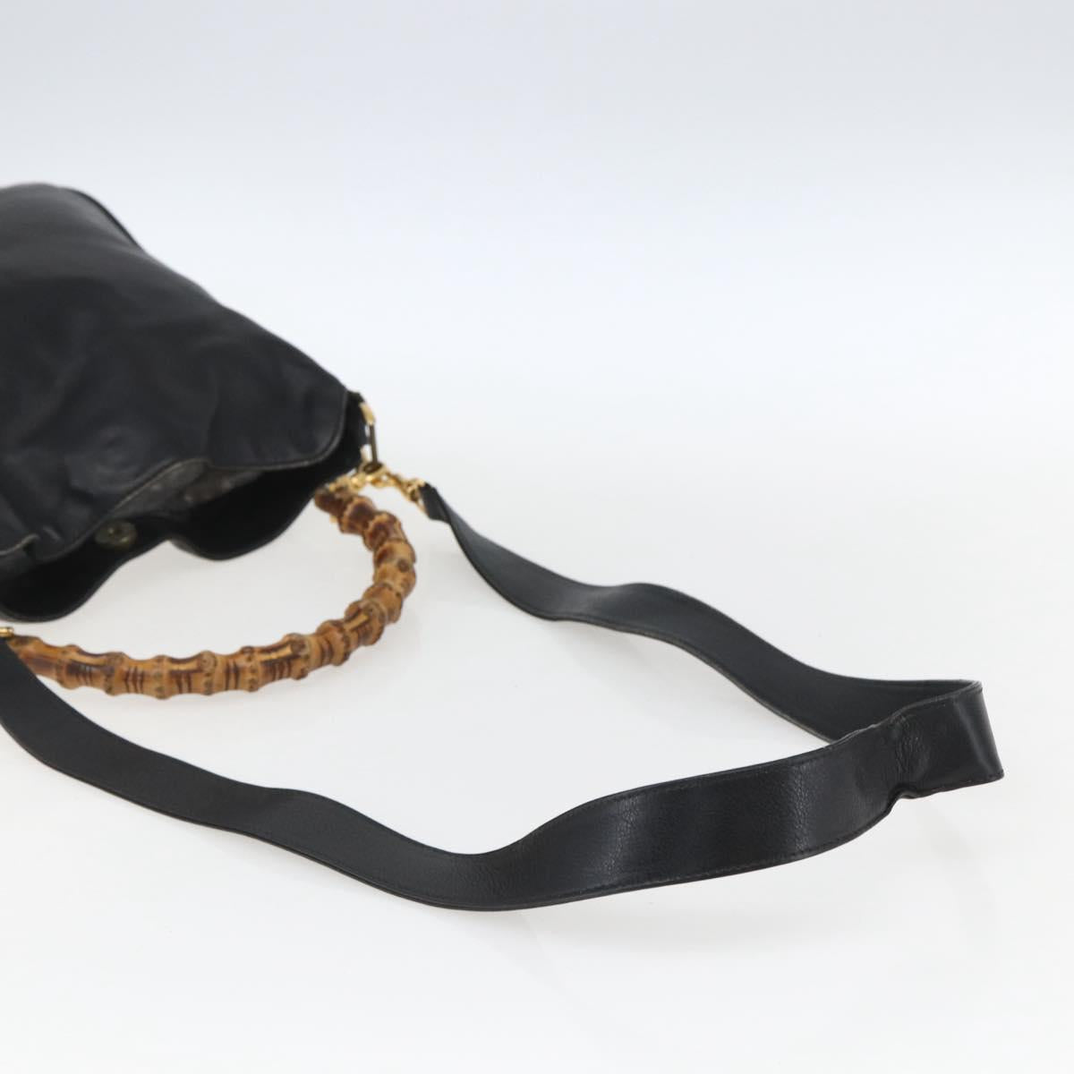 GUCCI Bamboo Shoulder Bag Leather 2way Black Gold 001 2113 1638 Auth ka2177
