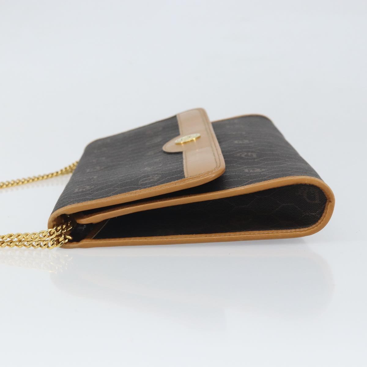 Christian Dior Honeycomb Canvas Chain Shoulder Bag PVC Black Gold Auth ka2188