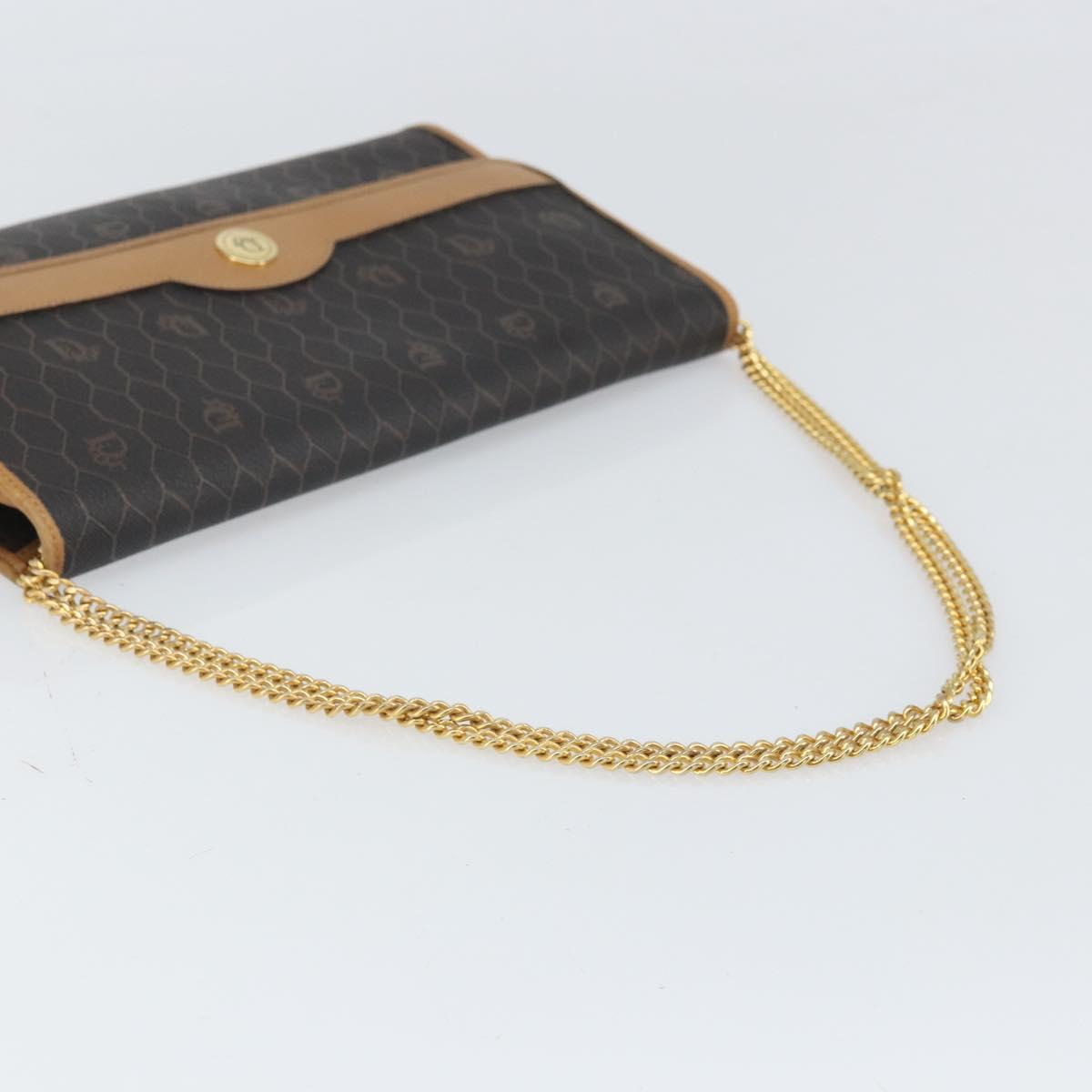 Christian Dior Honeycomb Canvas Chain Shoulder Bag PVC Black Gold Auth ka2188