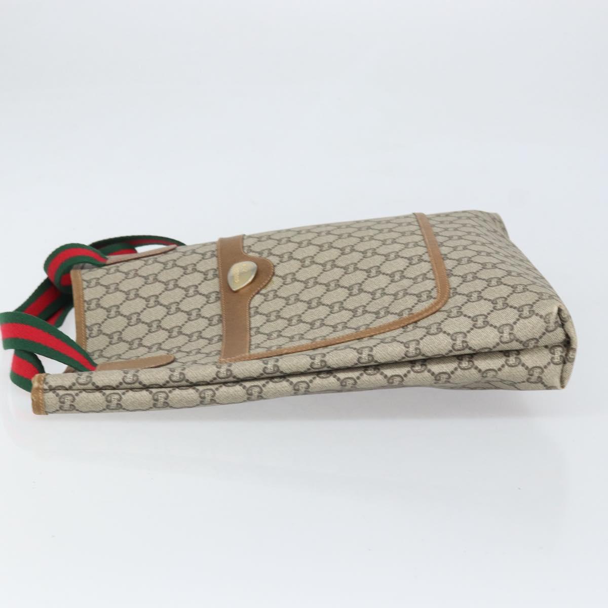 GUCCI GG Plus Supreme Web Sherry Line Tote Bag PVC Beige Gold Auth ka2201