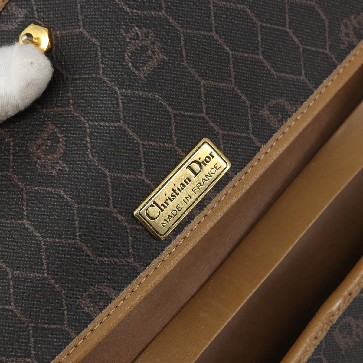Christian Dior Honeycomb Canvas Chain Shoulder Bag PVC Black Gold Auth ka2204