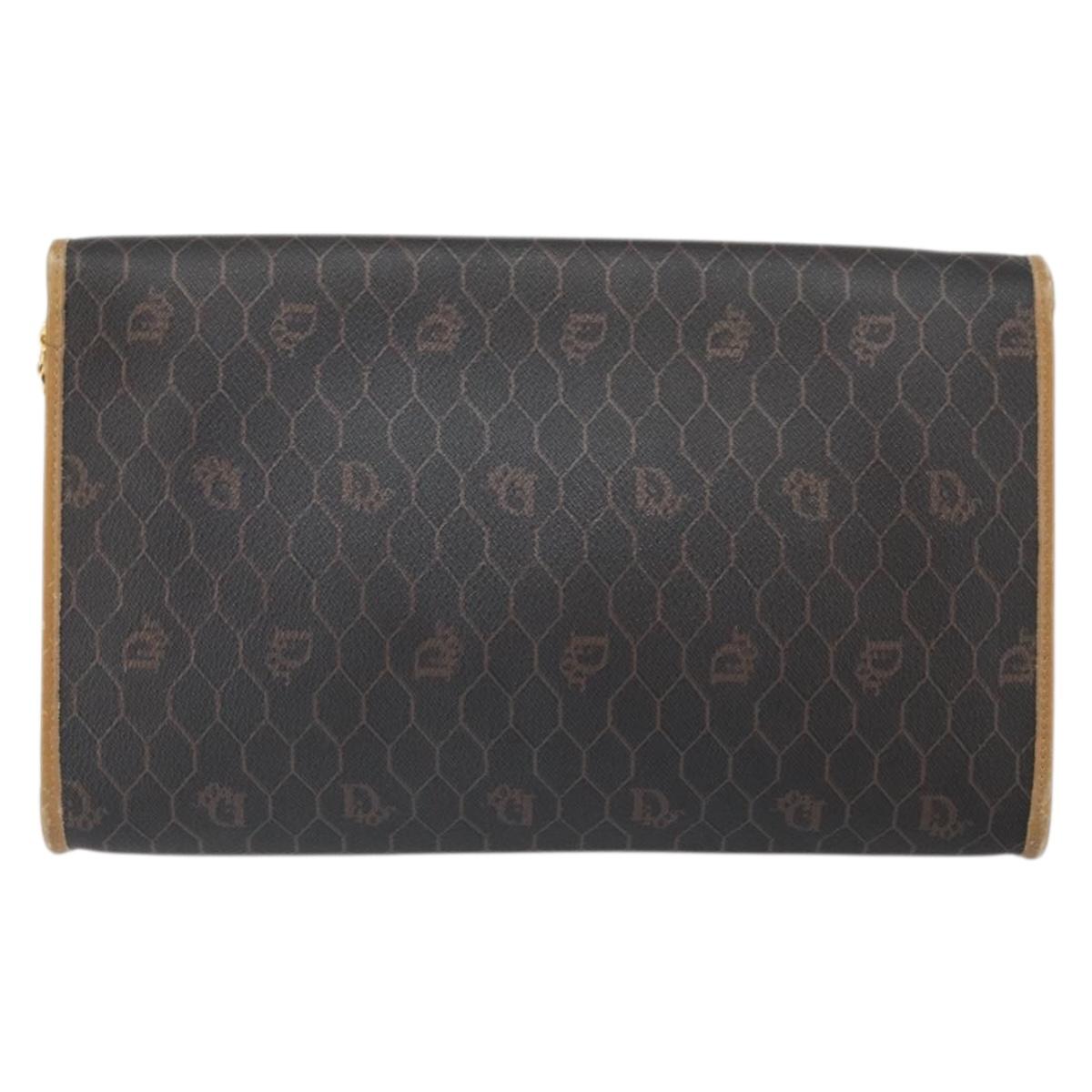Christian Dior Honeycomb Canvas Chain Shoulder Bag PVC Black Gold Auth ka2204