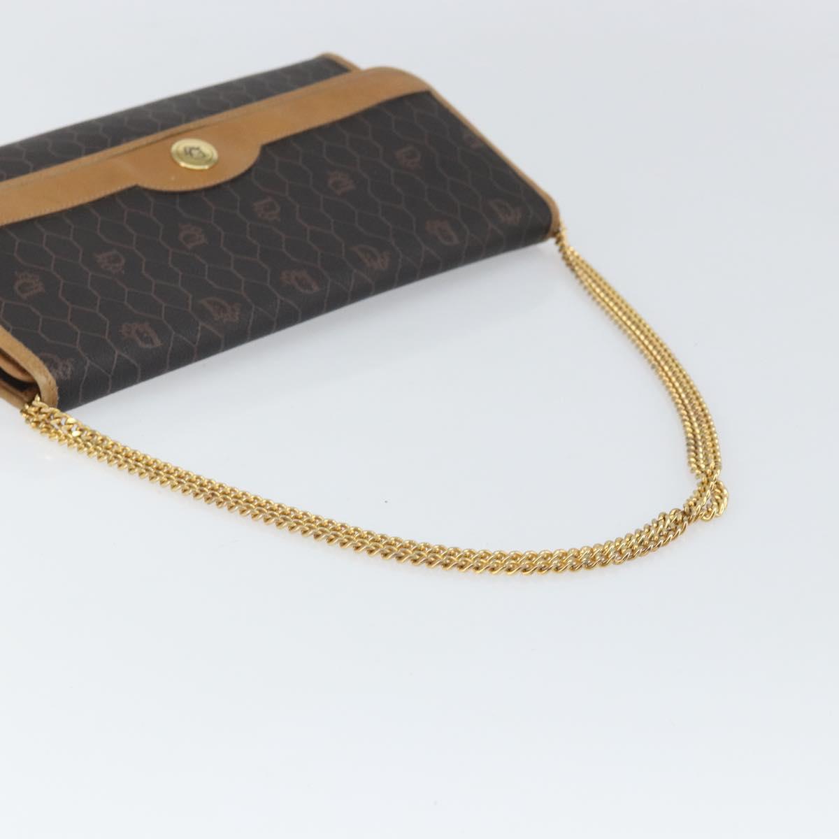 Christian Dior Honeycomb Canvas Chain Shoulder Bag PVC Black Gold Auth ka2204
