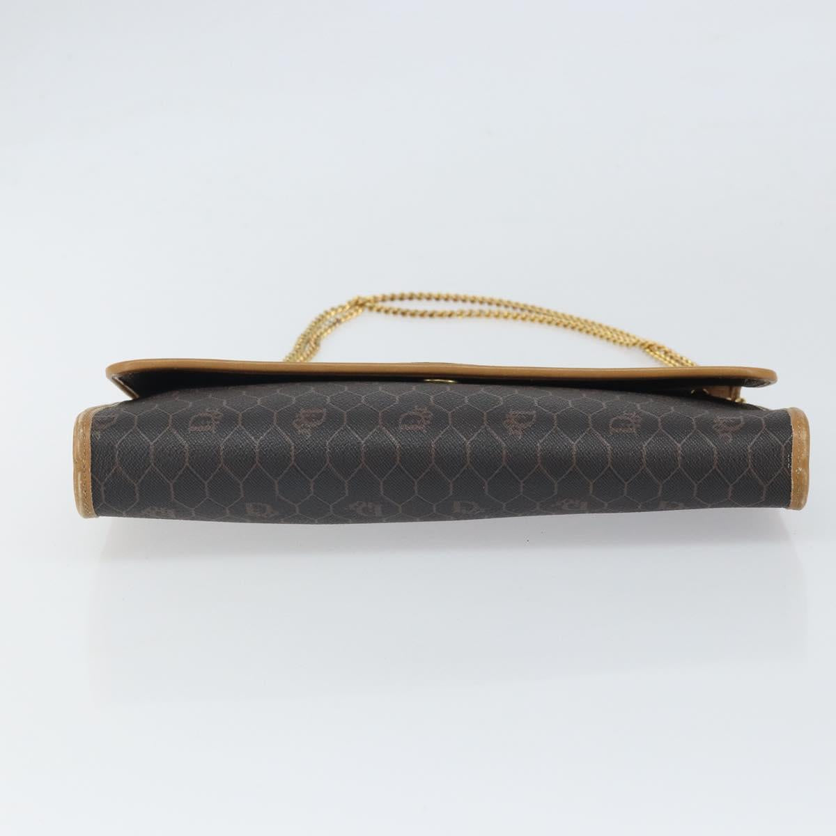 Christian Dior Honeycomb Canvas Chain Shoulder Bag PVC Black Gold Auth ka2204