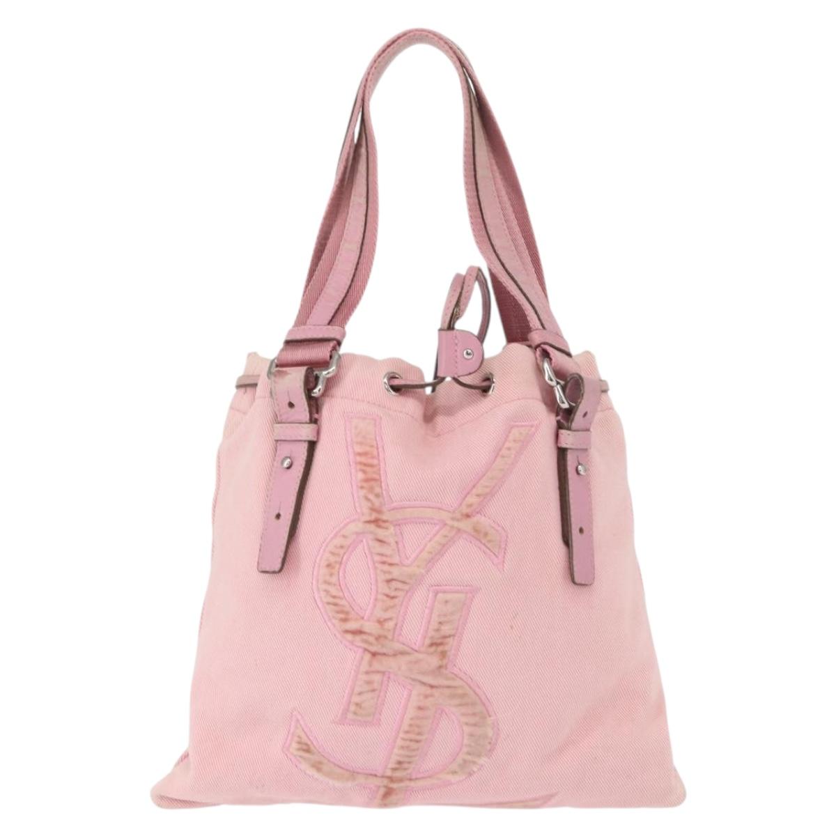 SAINT LAURENT Tote Bag Canvas Pink Silver 123435 Auth ka221