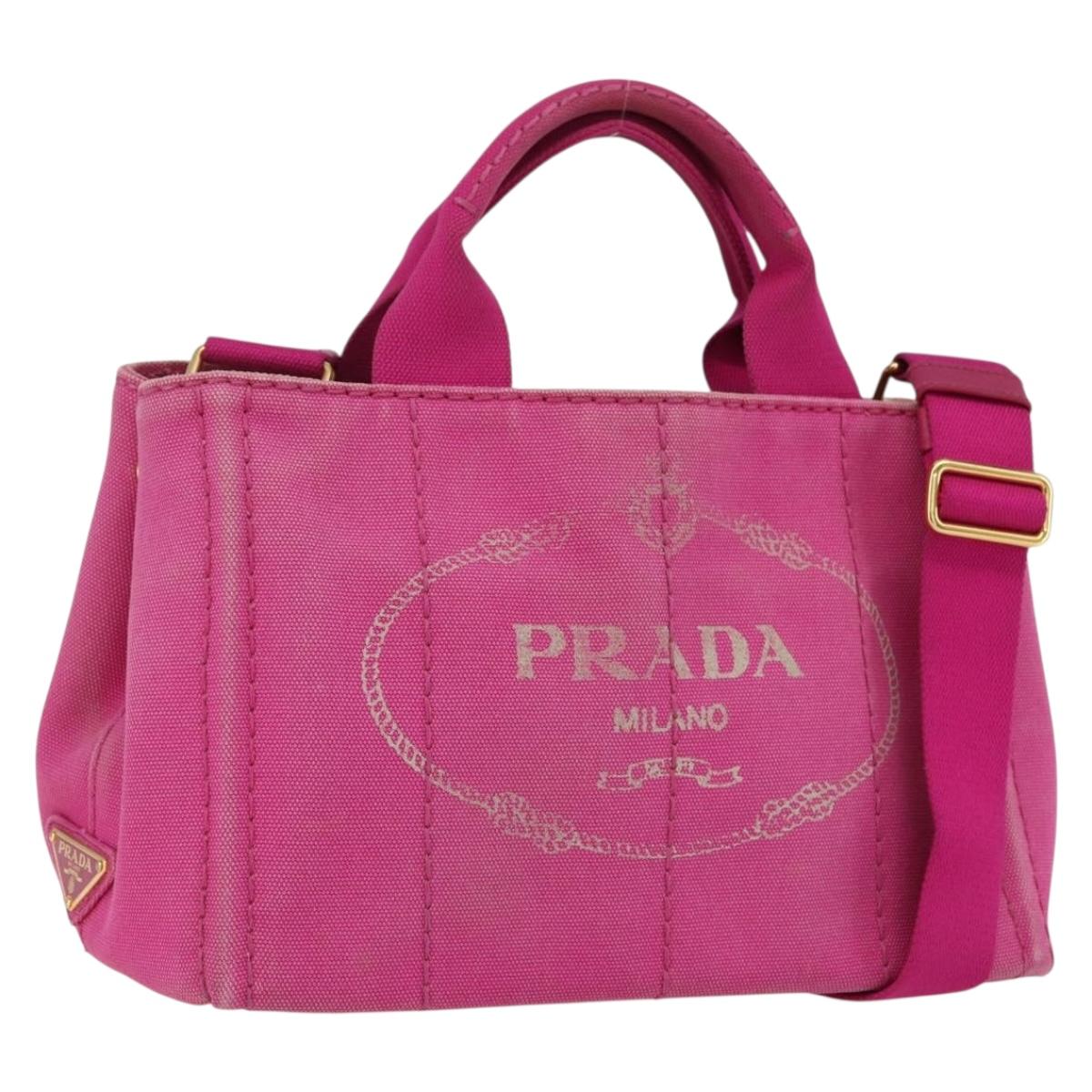 PRADA Canapa PM Hand Bag Canvas 2way Pink Gold Auth ka2235