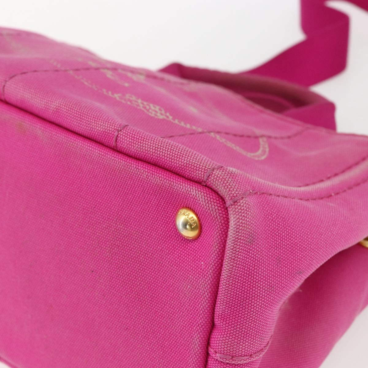 PRADA Canapa PM Hand Bag Canvas 2way Pink Gold Auth ka2235