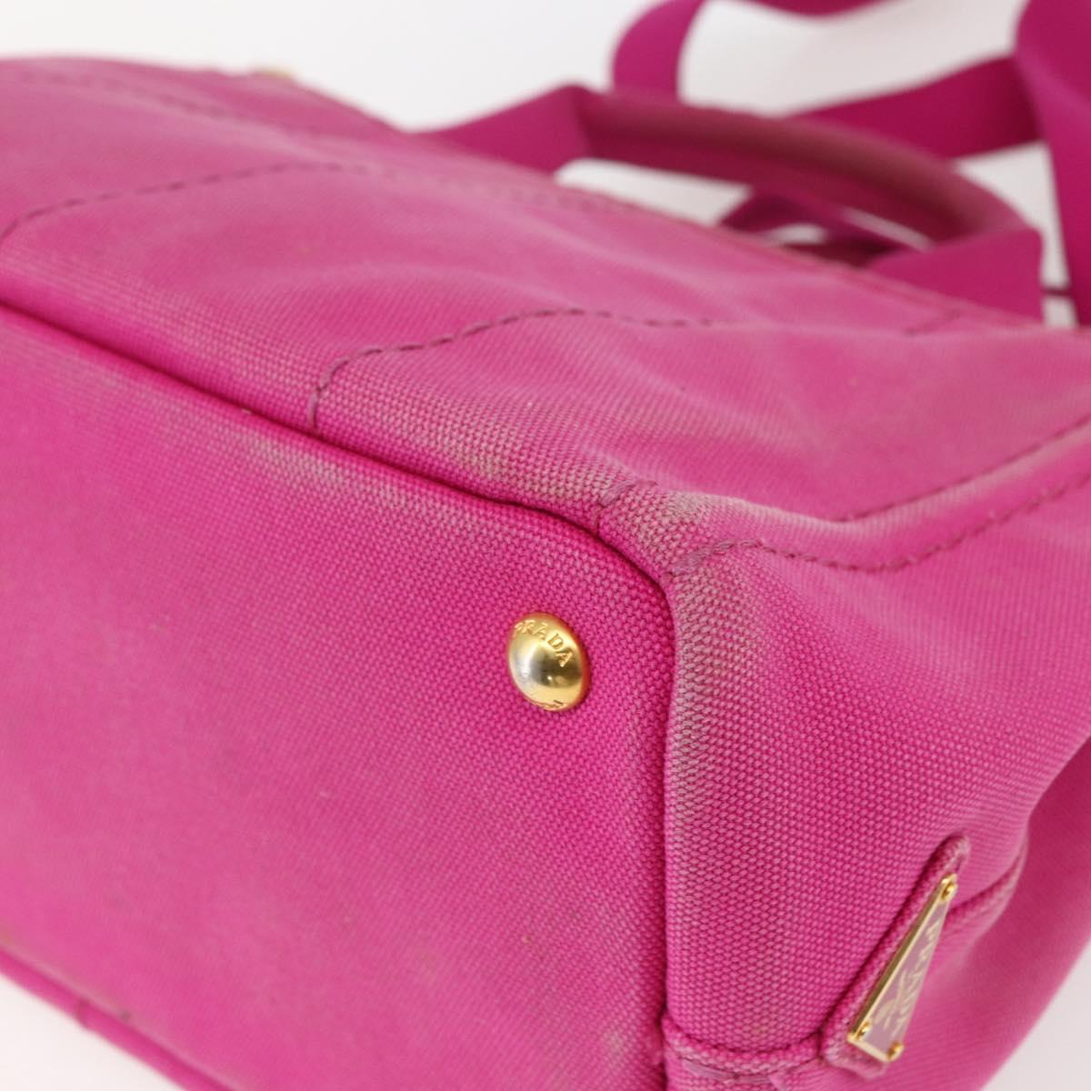 PRADA Canapa PM Hand Bag Canvas 2way Pink Gold Auth ka2235