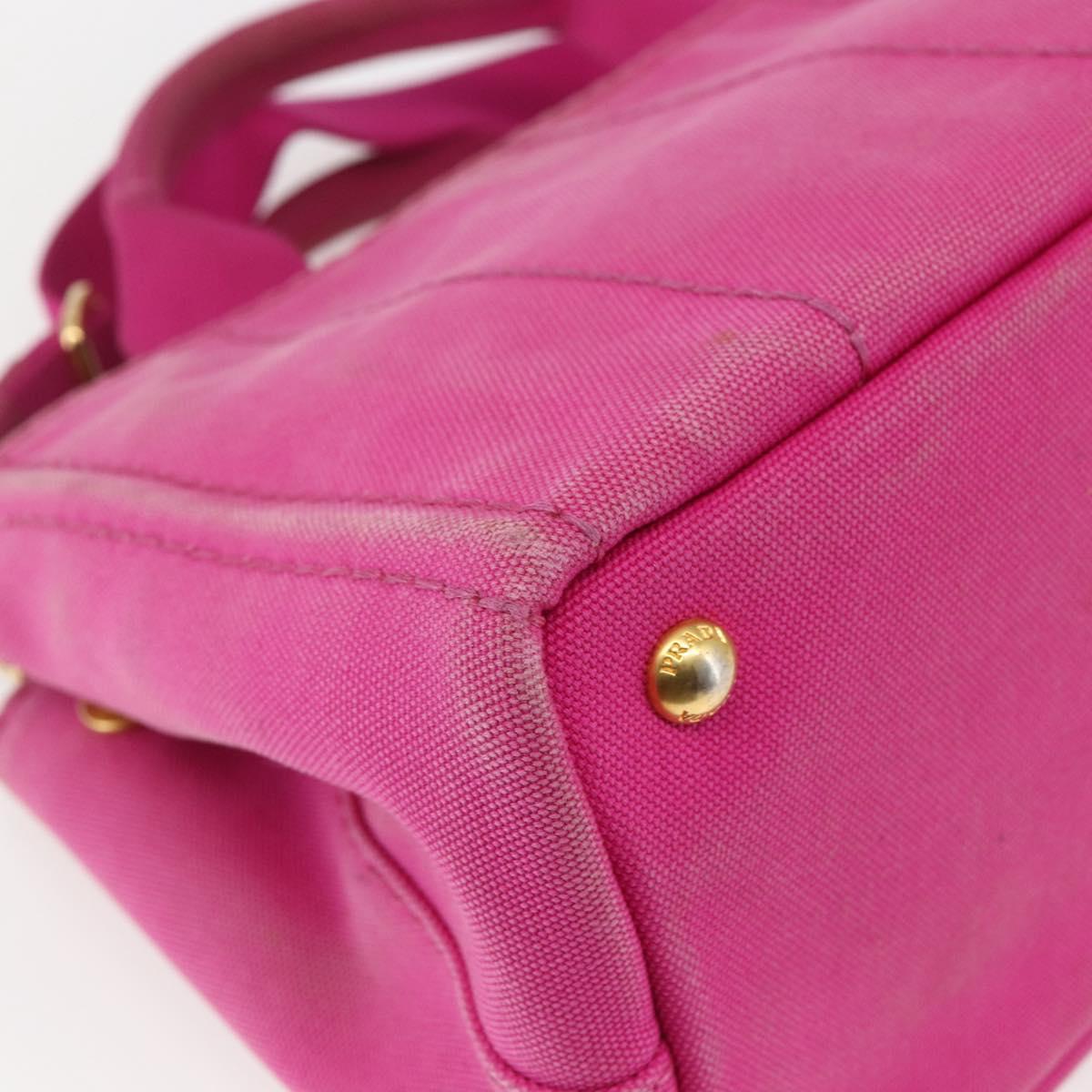 PRADA Canapa PM Hand Bag Canvas 2way Pink Gold Auth ka2235