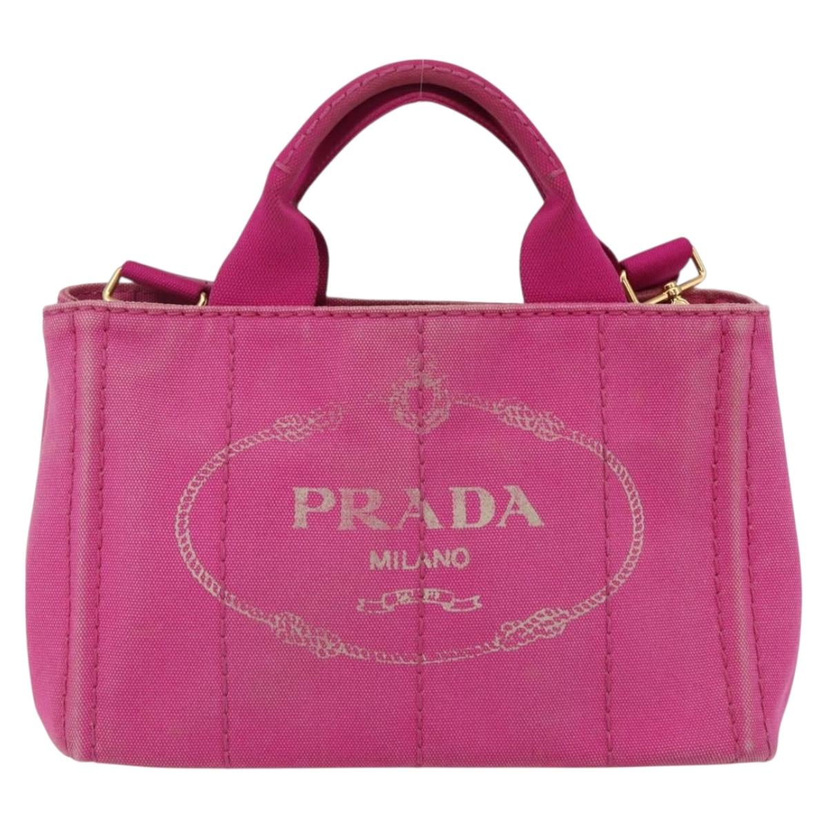 PRADA Canapa PM Hand Bag Canvas 2way Pink Gold Auth ka2235