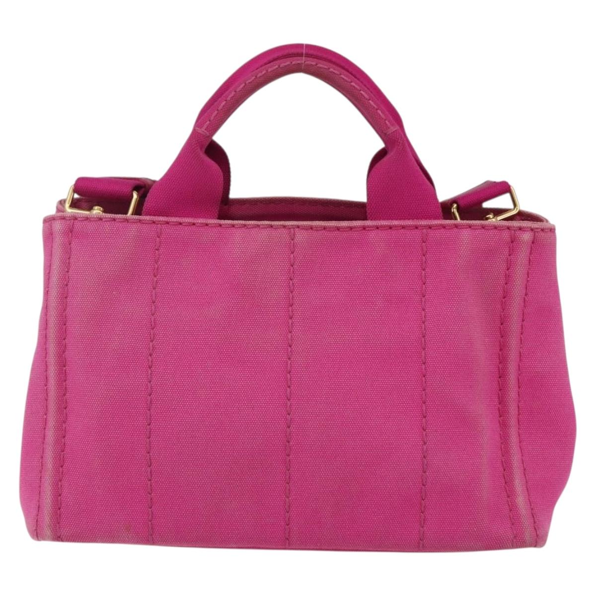 PRADA Canapa PM Hand Bag Canvas 2way Pink Gold Auth ka2235