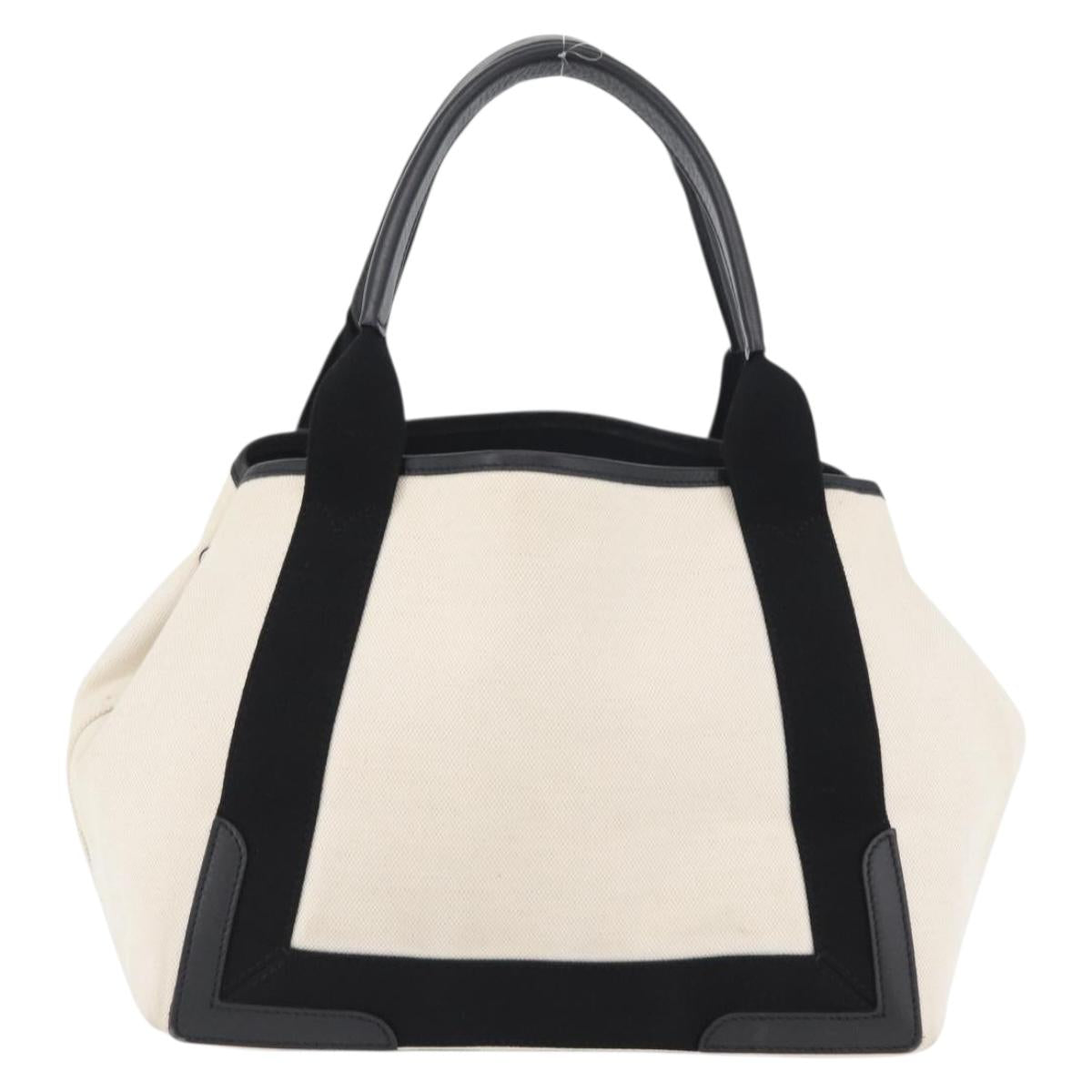 BALENCIAGA Cabas S Tote Bag Canvas Black White 339933 Auth ka2236