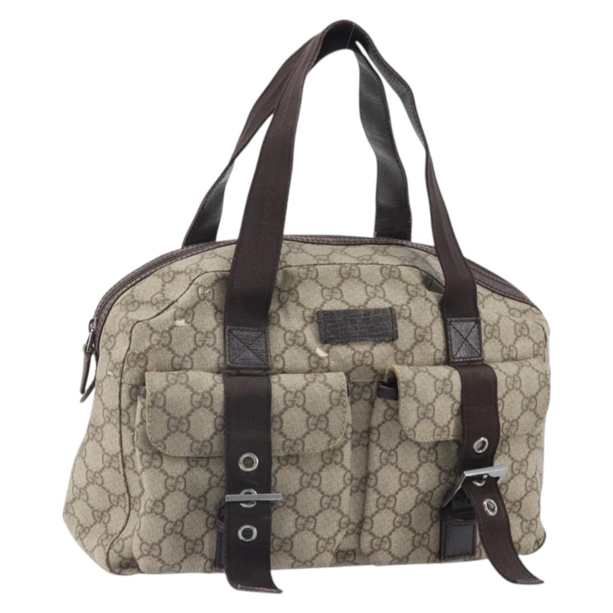 GUCCI GG Supreme Hand Bag PVC Beige Silver 140959 Auth ka2238
