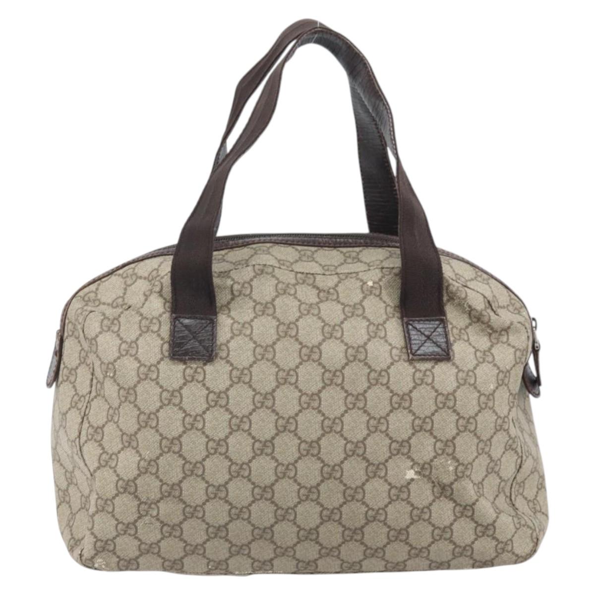 GUCCI GG Supreme Hand Bag PVC Beige Silver 140959 Auth ka2238