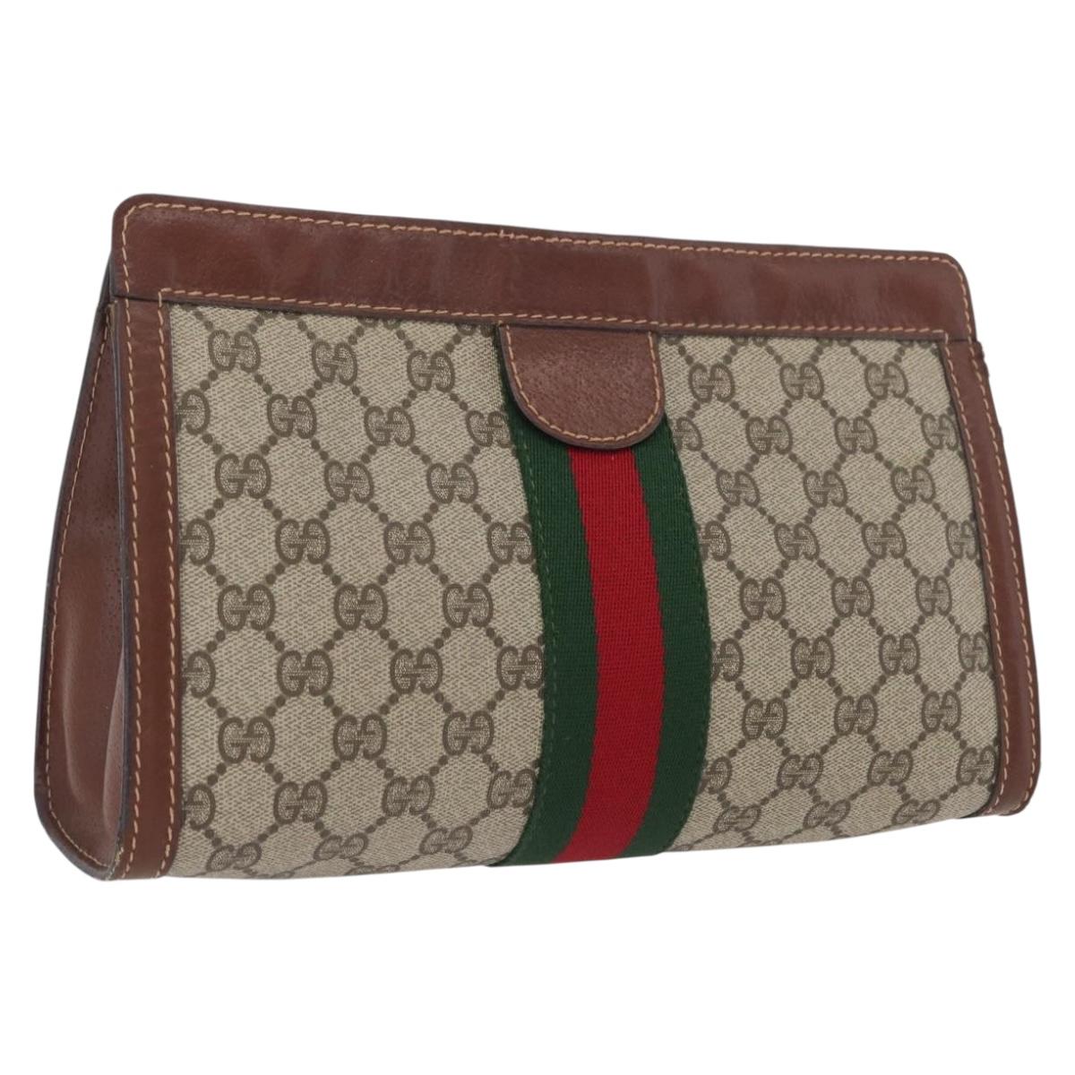 GUCCI GG Supreme Web Sherry Line Clutch Bag PVC Beige Red 010 378 Auth ka2251