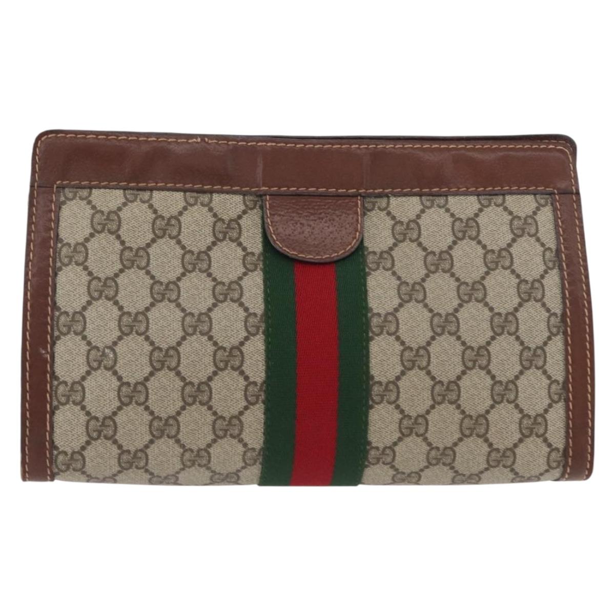 GUCCI GG Supreme Web Sherry Line Clutch Bag PVC Beige Red 010 378 Auth ka2251