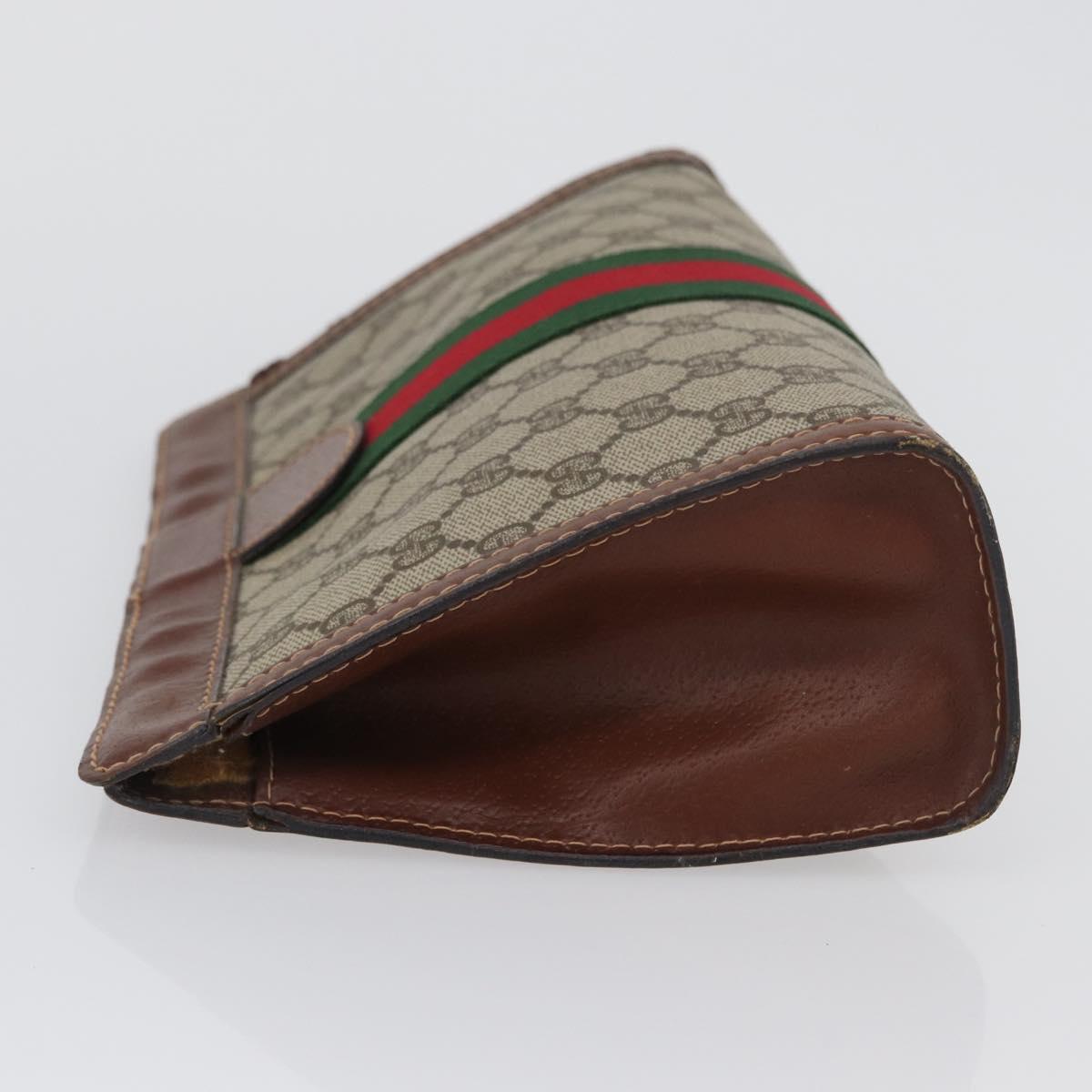 GUCCI GG Supreme Web Sherry Line Clutch Bag PVC Beige Red 010 378 Auth ka2251