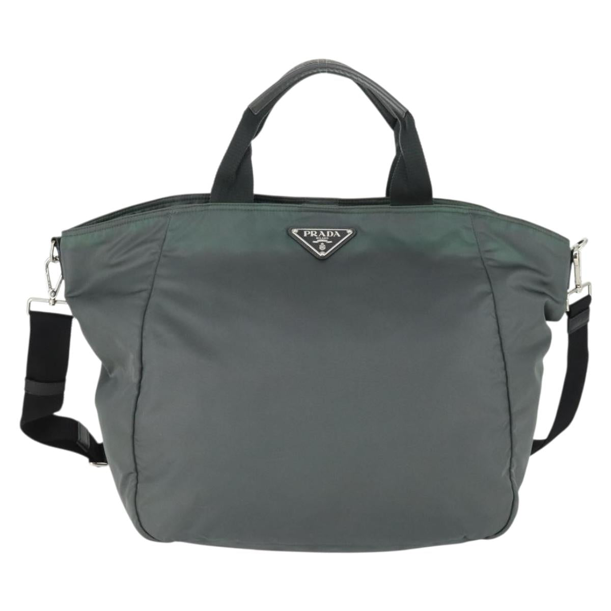 PRADA Tote Bag Nylon 2way Gray Silver Auth ka2252