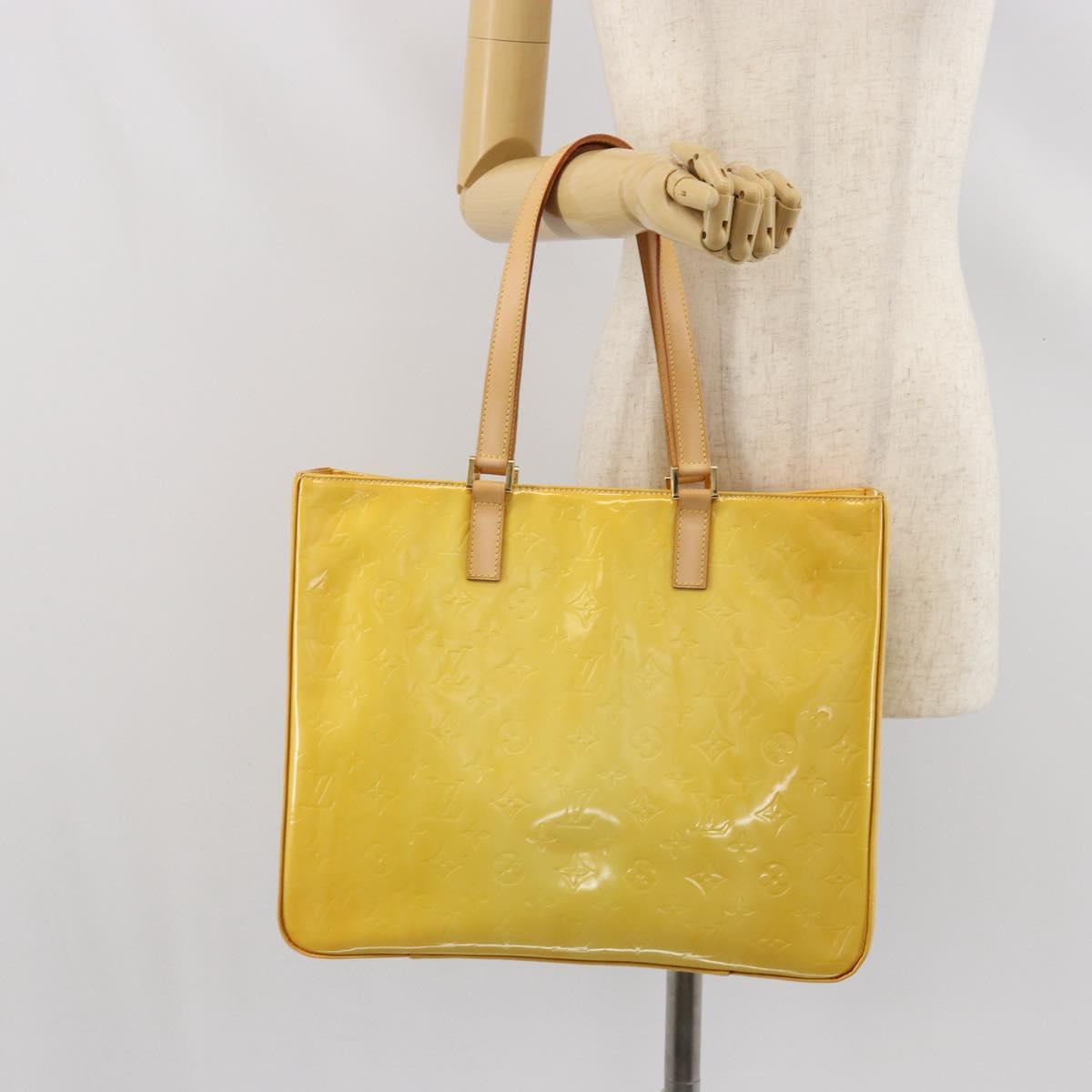 LOUIS VUITTON Monogram Vernis Columbus Tote Bag Lime Yellow M91047 Auth ka2253
