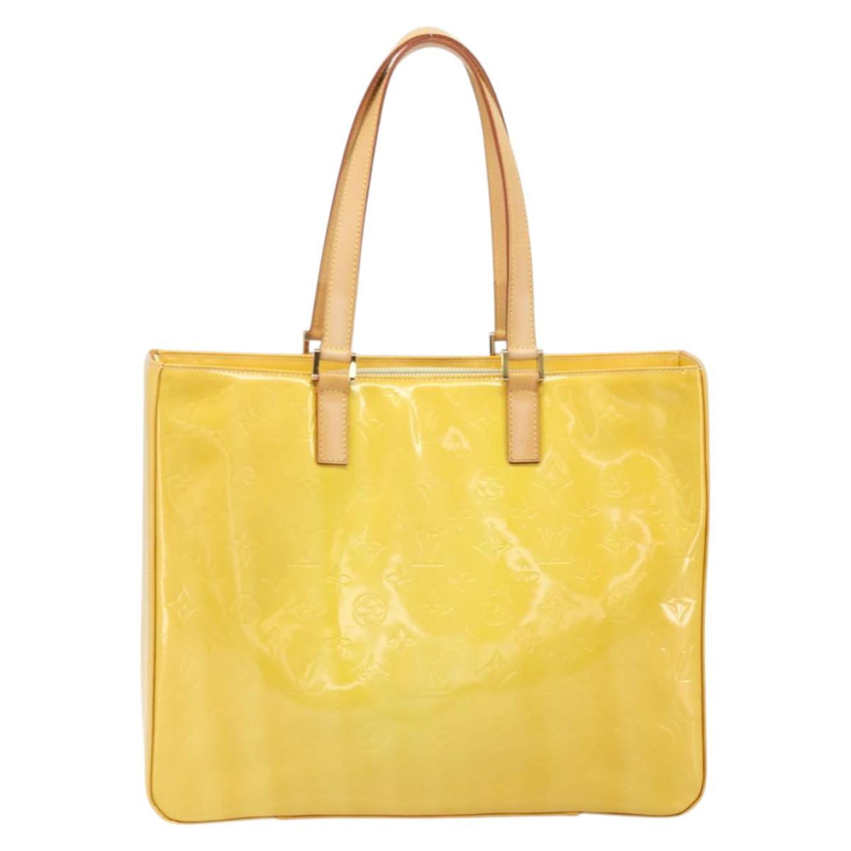 LOUIS VUITTON Monogram Vernis Columbus Tote Bag Lime Yellow M91047 Auth ka2253