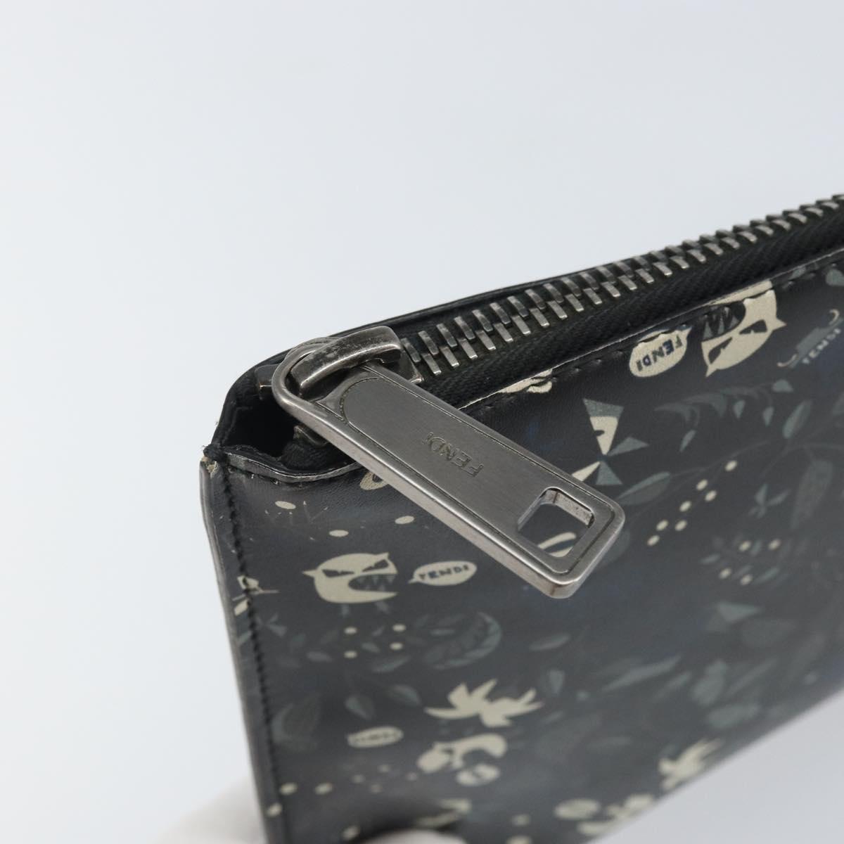FENDI Clutch Bag Leather Black Auth ka2288