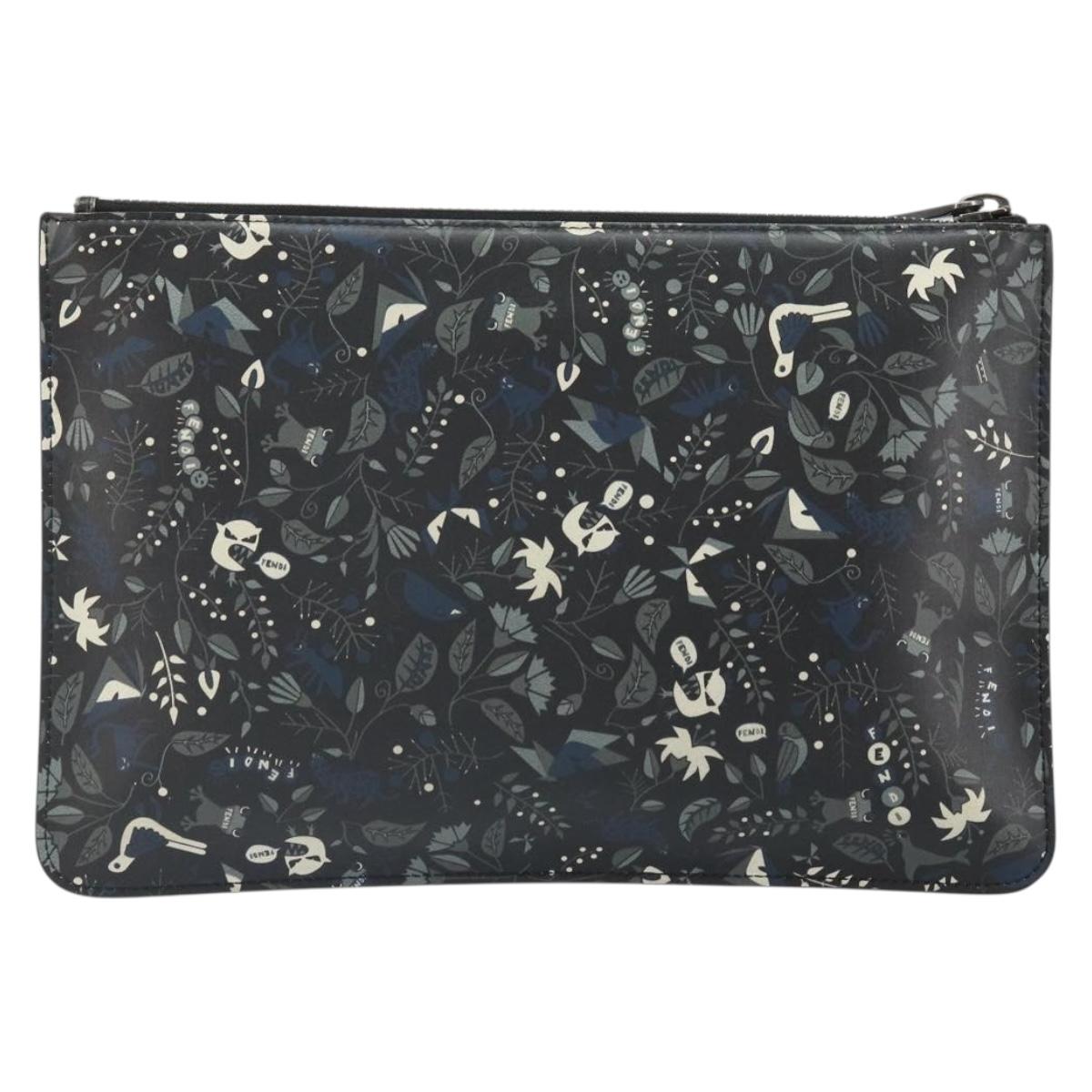 FENDI Clutch Bag Leather Black Auth ka2288