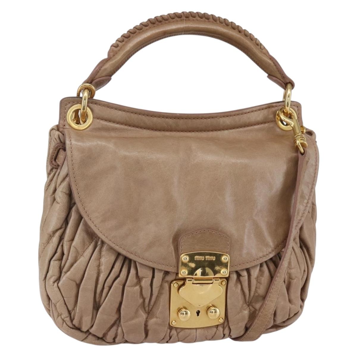 Miu Miu Matelasse Shoulder Bag Leather 2way Pink Gold Auth ka229