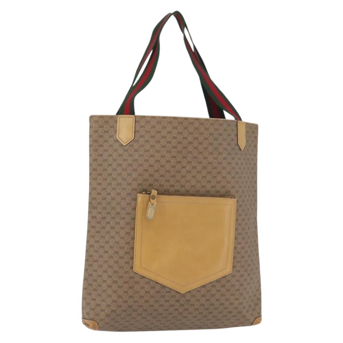 GUCCI Micro GG Supreme Web Sherry Line Tote Bag PVC Beige Gold Red Auth ka2297