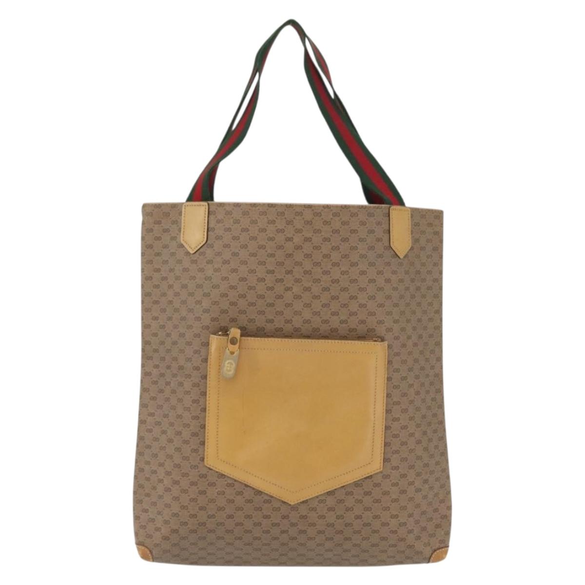 GUCCI Micro GG Supreme Web Sherry Line Tote Bag PVC Beige Gold Red Auth ka2297