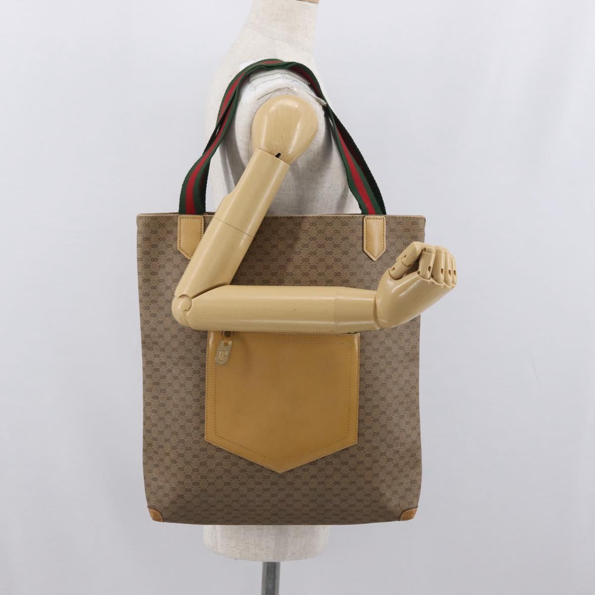 GUCCI Micro GG Supreme Web Sherry Line Tote Bag PVC Beige Gold Red Auth ka2297
