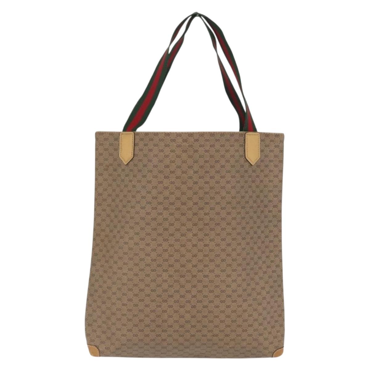 GUCCI Micro GG Supreme Web Sherry Line Tote Bag PVC Beige Gold Red Auth ka2297