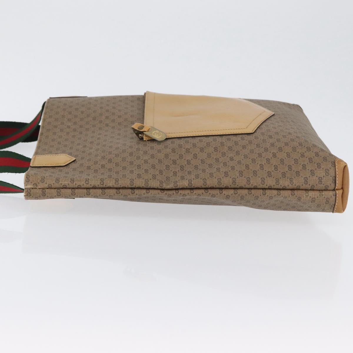 GUCCI Micro GG Supreme Web Sherry Line Tote Bag PVC Beige Gold Red Auth ka2297