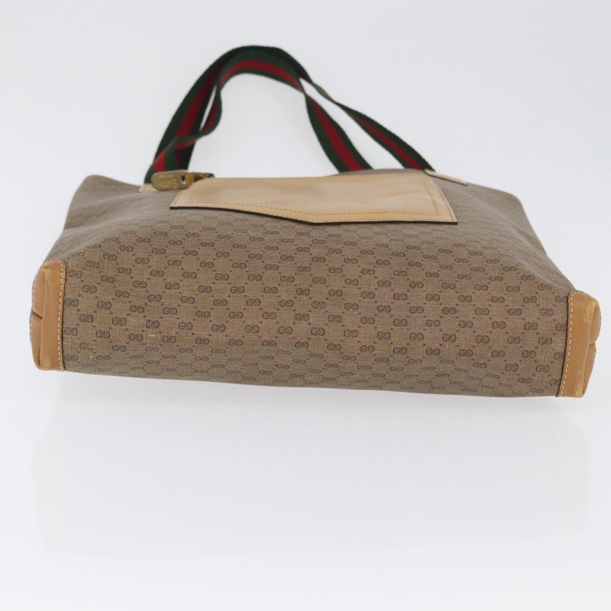 GUCCI Micro GG Supreme Web Sherry Line Tote Bag PVC Beige Gold Red Auth ka2297