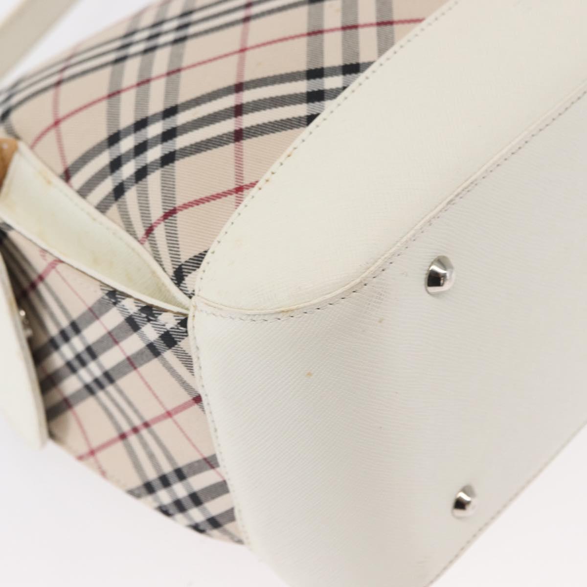 BURBERRY Nova Check Shoulder Bag Canvas Leather Beige White Silver Auth ka230