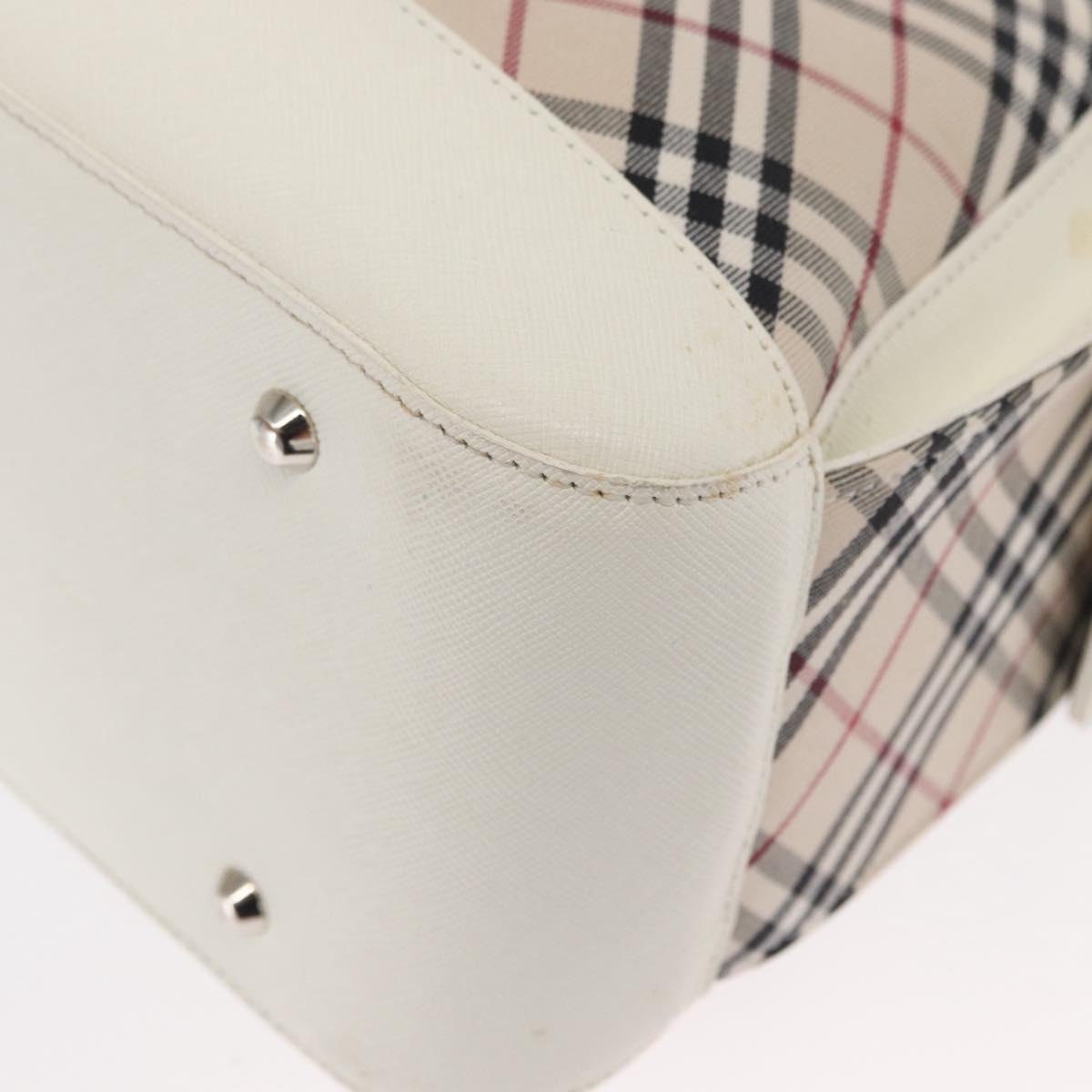 BURBERRY Nova Check Shoulder Bag Canvas Leather Beige White Silver Auth ka230