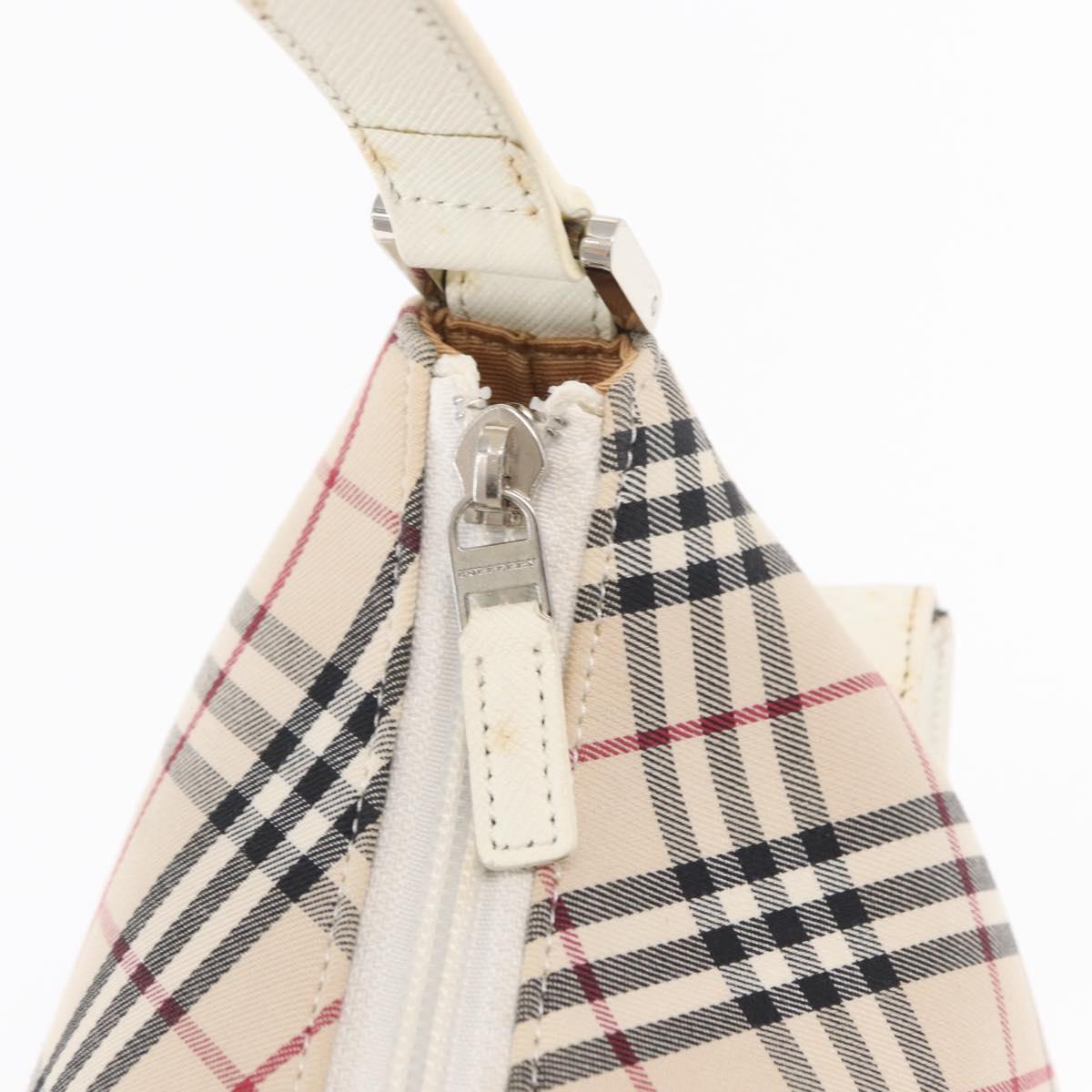 BURBERRY Nova Check Shoulder Bag Canvas Leather Beige White Silver Auth ka230