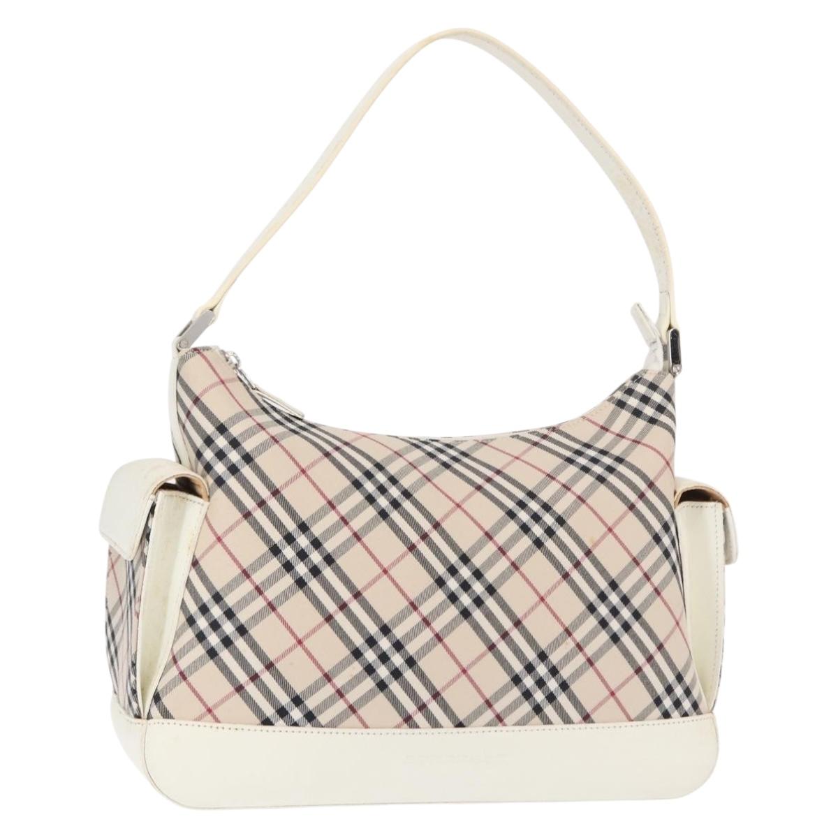 BURBERRY Nova Check Shoulder Bag Canvas Leather Beige White Silver Auth ka230