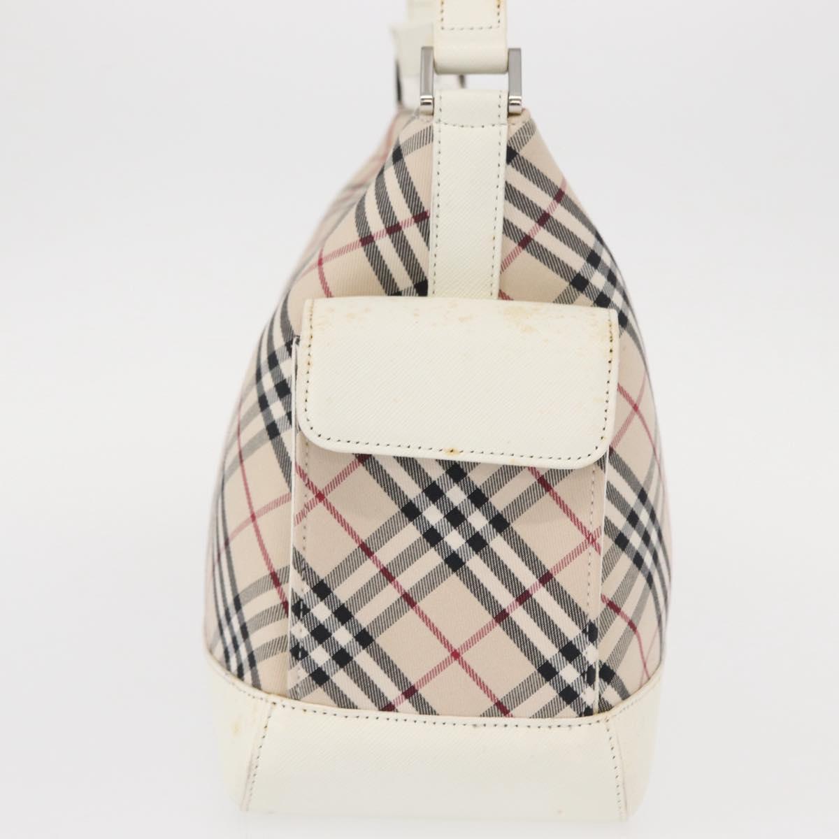 BURBERRY Nova Check Shoulder Bag Canvas Leather Beige White Silver Auth ka230